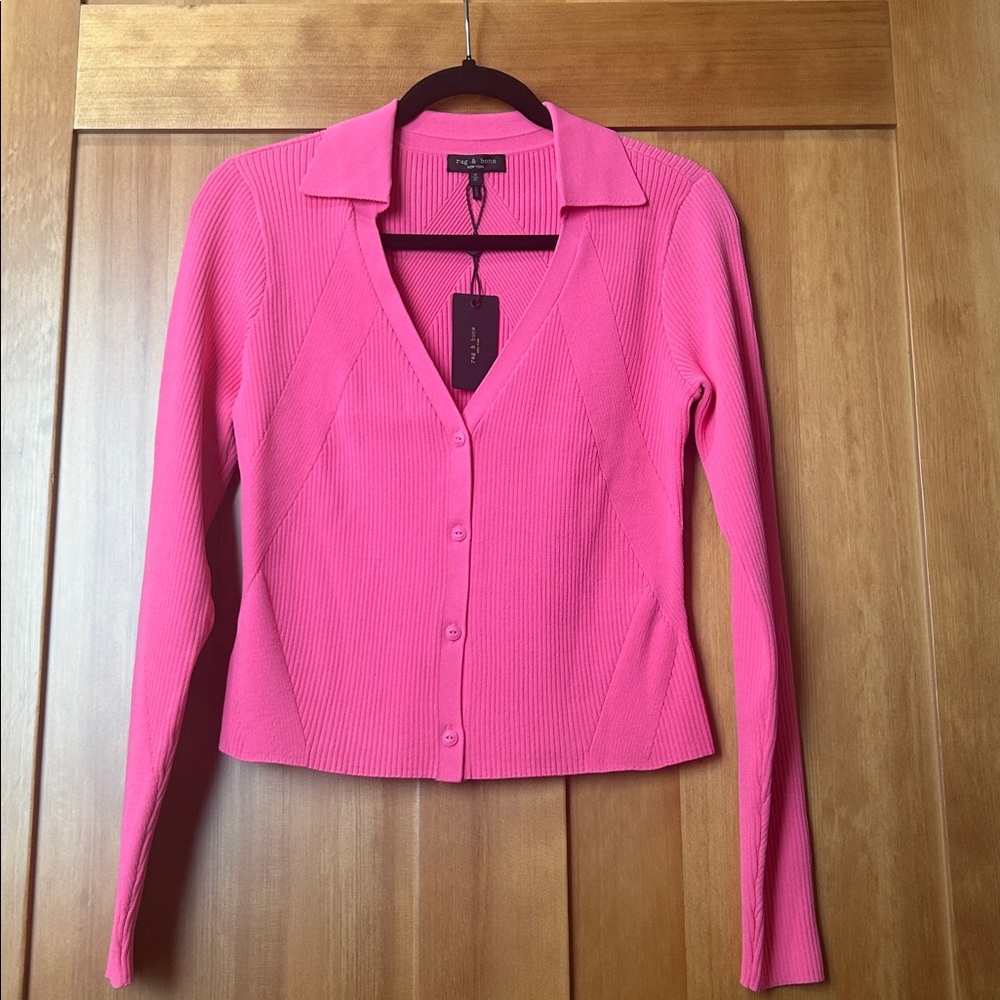 Rag and Bone Pink Ribbed Button-Up Cardigan